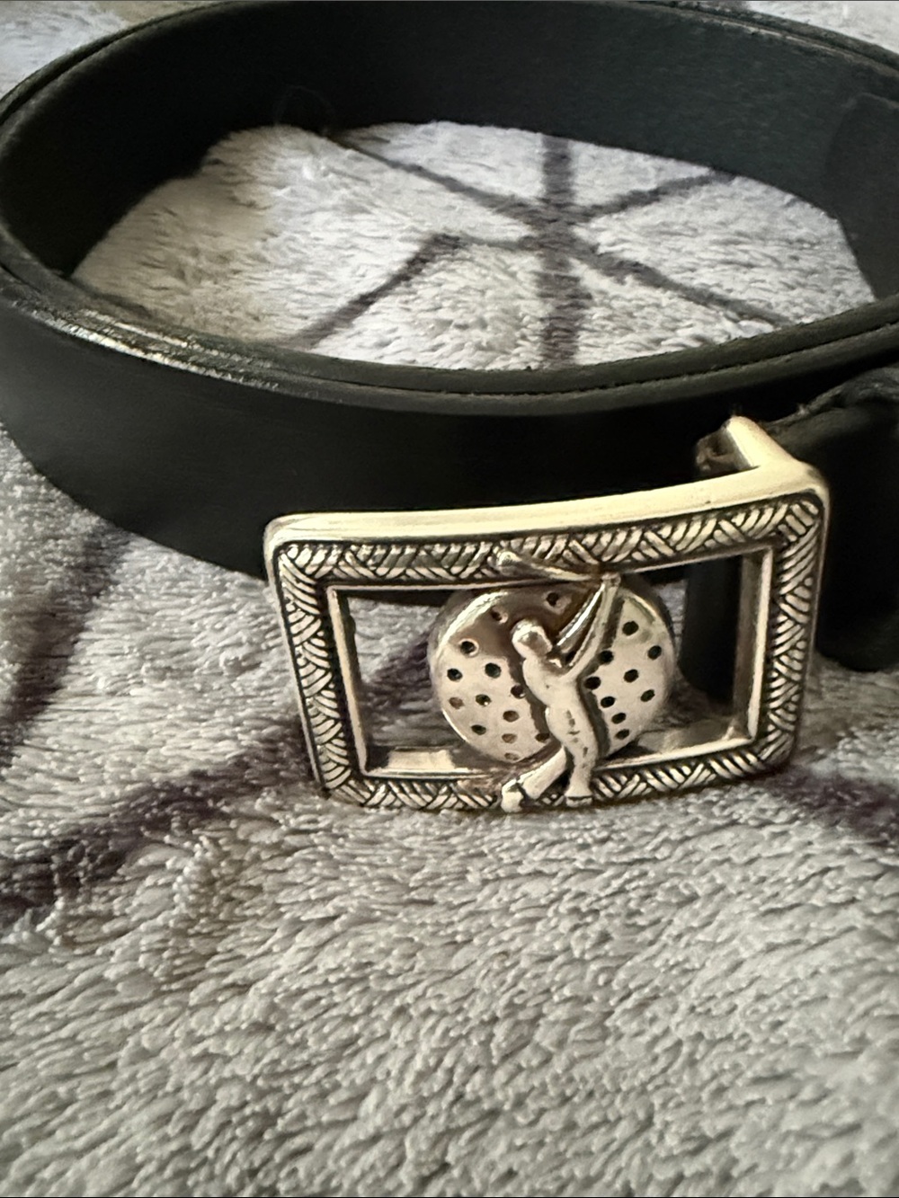 Black Leather Brighton Belt with Silver-tone Golfer